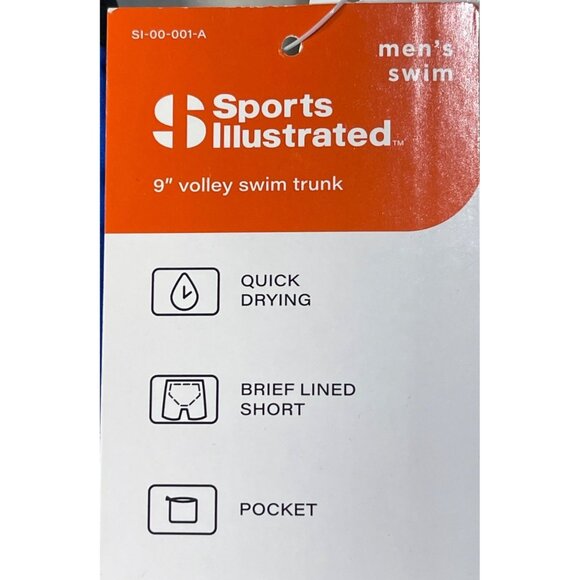 Sports Illustrated Size M Mens 9" Volley Swim Trunk Blue & Black Elastic Waist - Picture 8 of 10